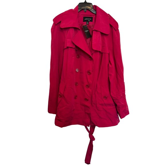 London Fog Womens Double-Breasted Belted Trench Coat Size 3X Bold Pink - Picture 1 of 4